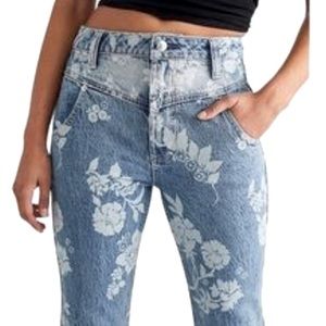 We The Free Women's Stretch Printed Flowers Bootcut Flare Blue Jeans SZ 27 NWOT